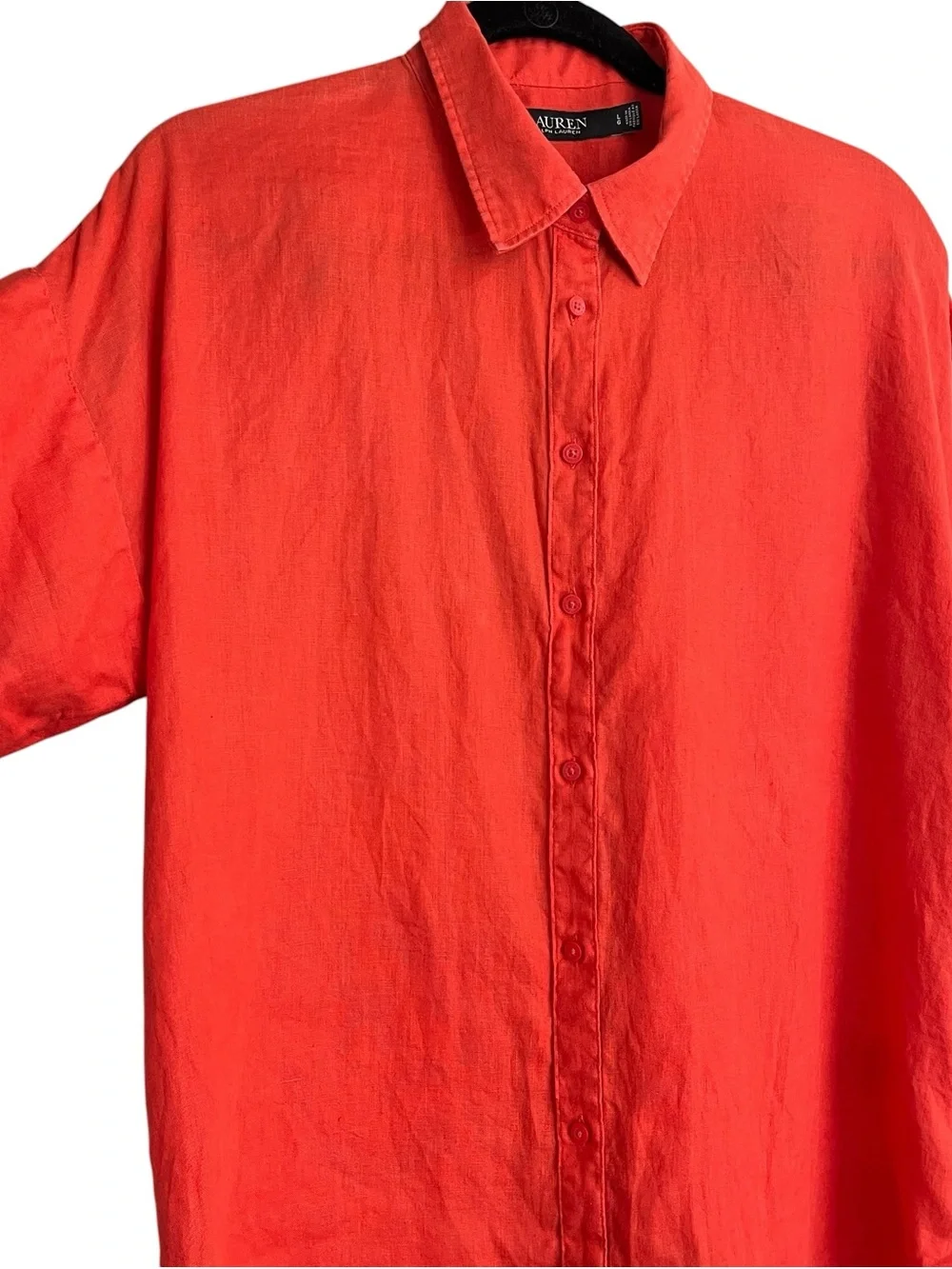 Lauren Ralph Lauren Black Label 100% Linen Button Down Shirt L Orange Red Dolman
